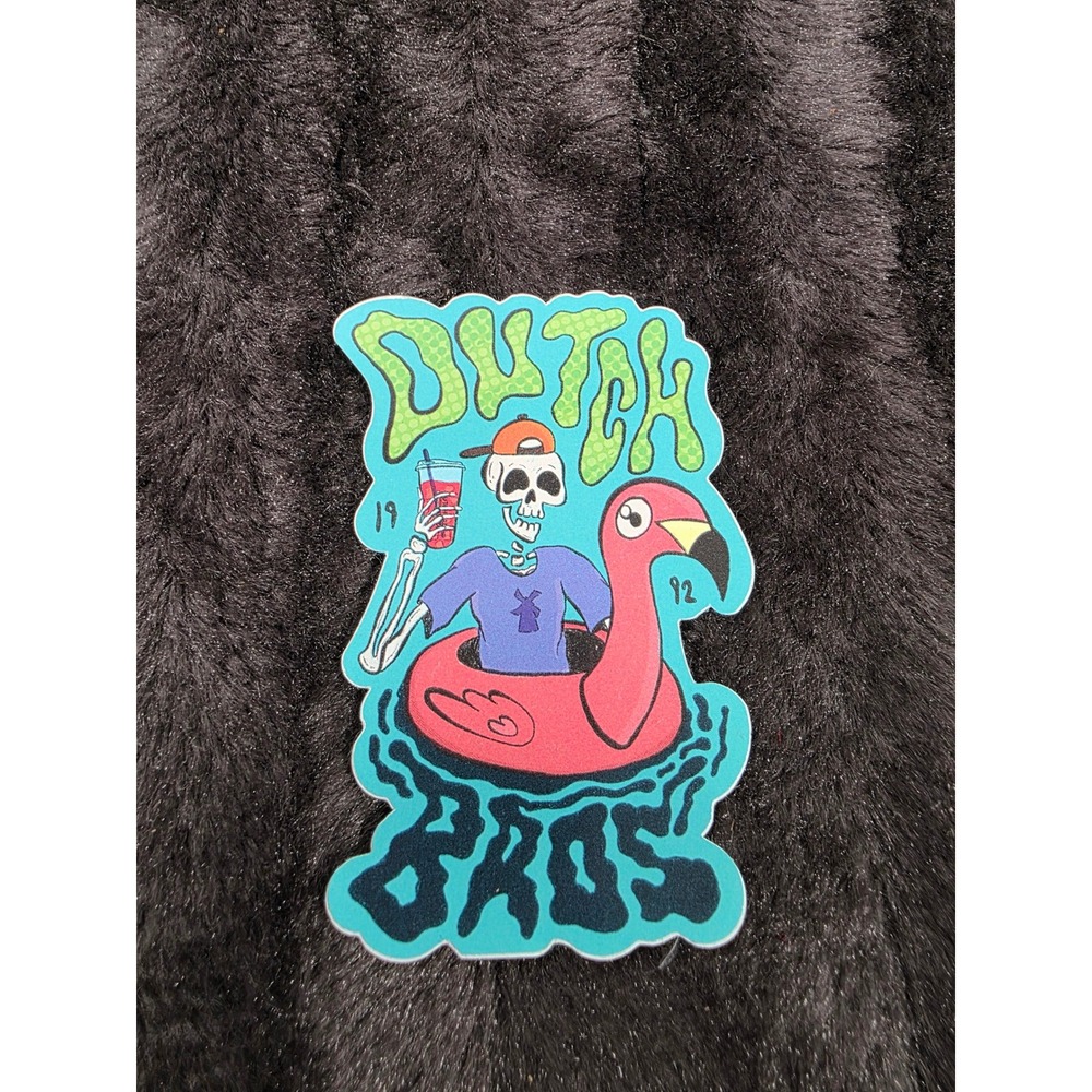 Dutch Bros Coffee Skeleton Flamingo Floatie Sticker Moira C Tempe AZ Decal